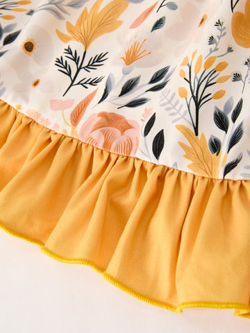 Winter Floral Long Sleeve Ruffled Girls Dress