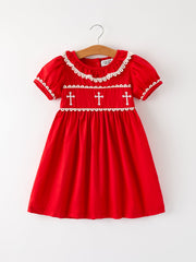 Girls Embroidered Dress with Lace Trim