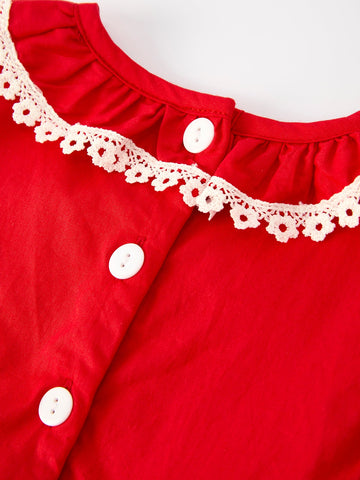 Girls Embroidered Dress with Lace Trim