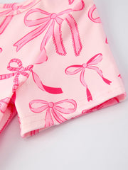 Girls Pink Dress with Bow Pattern - Cute Short Sleeve Outfit