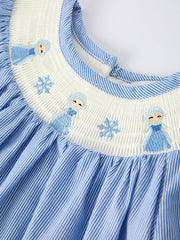 Girls Dress – Blue Striped Smocked Outfit with Short Sleeves