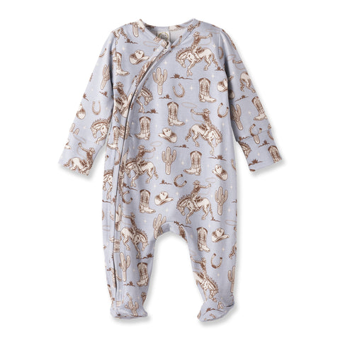Wild Wrangler/Blue Western Baby Boy Bamboo Zipper Romper