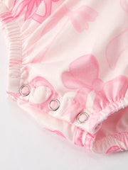 Girls Pink Bow Print Short Sleeves Romper
