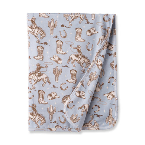Wild Wrangler/Blue Western Baby Boy Bamboo Stroller Blanket