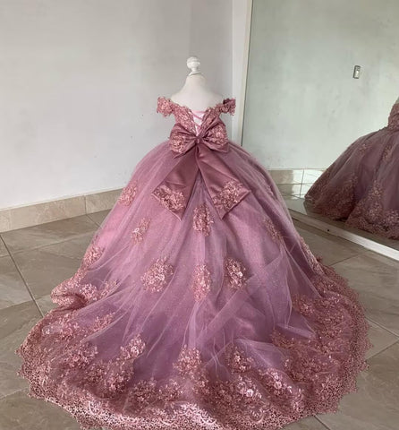 Girls Pageant Dress - Lace Crystal Off Shoulder Ball Gown | AURORE LUXURE