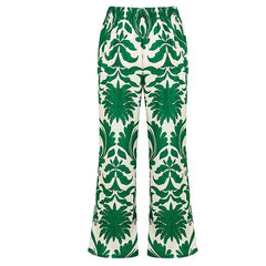 Flaxmaker Deep V-Neck Swimsuit & Pants Set – Women’s Printed One-Piece Beachwear 2025