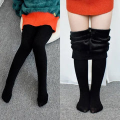 Girls Winter Thick Velvet Leggings – Warm Elastic Waist Pants