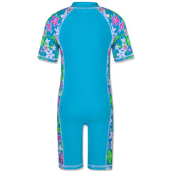 Cyan Flower Girls Swimsuit – Kids UV-Protection One-Piece Swimwear 2025