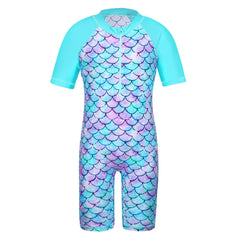 Cyan Flower Girls Swimsuit – Kids UV-Protection One-Piece Swimwear 2025
