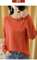 Women’s 100% Cotton O-Neck Knit Sweater – Crimped Edge Pullover