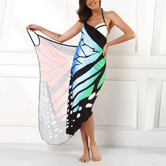 Sexy Butterfly Print Beach Cover-Up Dress – Women’s Summer Sarong Wrap Tunic