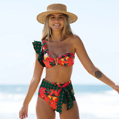 2025 Floral Ruffle Bandage Bikini Set – Women’s Push-Up Two-Piece Swimsuit