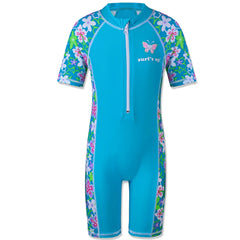 Cyan Flower Girls Swimsuit – Kids UV-Protection One-Piece Swimwear 2025