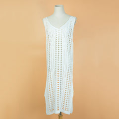 White Fishnet Crochet Beach Wrap – Sexy Sarong Bikini Cover-Up Dress