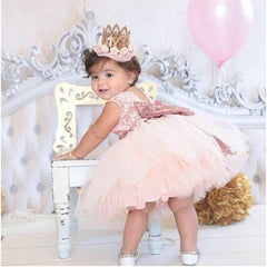 Pink Backless Princess Gold Luxury Dress With Bow Baby Dress for Girl Birthday Party Newborn dress For Birthday Girls Dress 1-5 years