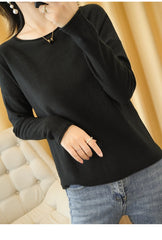 Women’s 100% Cotton O-Neck Knit Sweater – Crimped Edge Pullover