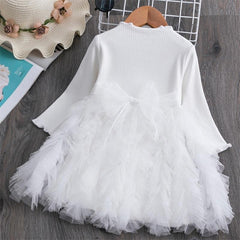 Modern Winter Flower Long Sleeve Smash Cake Baby Girls Dress For 1-5 Year Little Princess