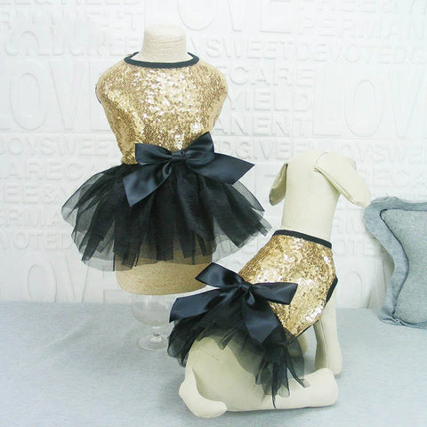 Sequin Princess Dog Dress ✨ Luxury Tutu Bow Outfit for Small Dogs