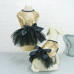 Sequin Princess Dog Dress ✨ Luxury Tutu Bow Outfit for Small Dogs
