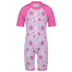 Cyan Flower Girls Swimsuit – Kids UV-Protection One-Piece Swimwear 2025