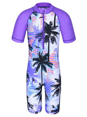 Cyan Flower Girls Swimsuit – Kids UV-Protection One-Piece Swimwear 2025