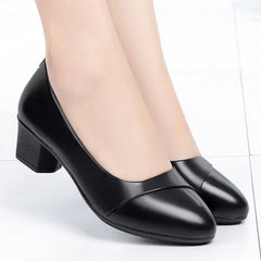 Women Soft Leather Low Heel Shoes Comfortable Soft Sole Middle-aged Sandals Mid Heel Work Shoes New Arrival 2025