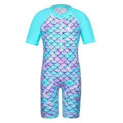 Cyan Flower Girls Swimsuit – Kids UV-Protection One-Piece Swimwear 2025