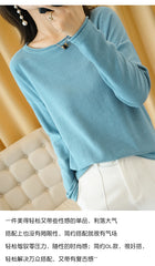 Women’s 100% Cotton O-Neck Knit Sweater – Crimped Edge Pullover