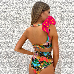 2025 Floral Ruffle Bandage Bikini Set – Women’s Push-Up Two-Piece Swimsuit