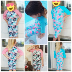 Cyan Flower Girls Swimsuit – Kids UV-Protection One-Piece Swimwear 2025