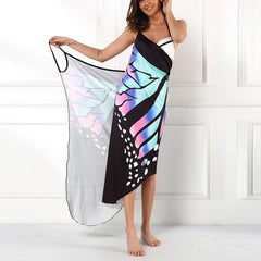 Sexy Butterfly Print Beach Cover-Up Dress – Women’s Summer Sarong Wrap Tunic