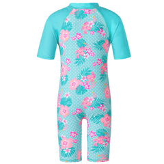 Cyan Flower Girls Swimsuit – Kids UV-Protection One-Piece Swimwear 2025