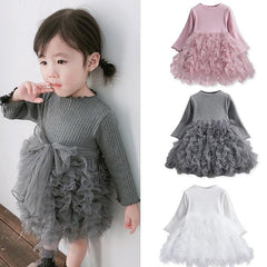 Modern Winter Flower Long Sleeve Smash Cake Baby Girls Dress For 1-5 Year Little Princess