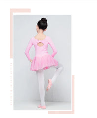 Girls Ballet Leotard Dress – Long/Short Sleeve Chiffon Skirt Dancewear