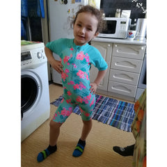 Cyan Flower Girls Swimsuit – Kids UV-Protection One-Piece Swimwear 2025