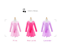 Girls Ballet Leotard Dress – Long/Short Sleeve Chiffon Skirt Dancewear