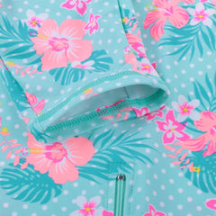 Cyan Flower Girls Swimsuit – Kids UV-Protection One-Piece Swimwear 2025