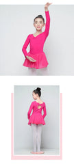 Girls Ballet Leotard Dress – Long/Short Sleeve Chiffon Skirt Dancewear