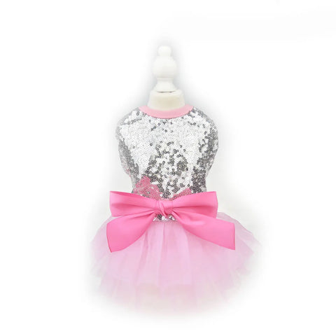 Sequin Princess Dog Dress ✨ Luxury Tutu Bow Outfit for Small Dogs