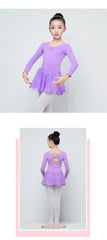Girls Ballet Leotard Dress – Long/Short Sleeve Chiffon Skirt Dancewear