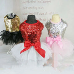 Sequin Princess Dog Dress ✨ Luxury Tutu Bow Outfit for Small Dogs