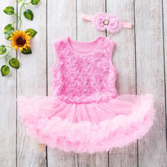Pink Baby Luxury Bodysuit Infant Girls Princess Puffy Dress Baby Gown Party Wedding Excellent Girls Gift