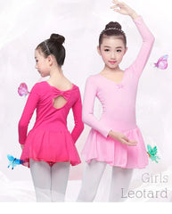 Girls Ballet Leotard Dress – Long/Short Sleeve Chiffon Skirt Dancewear