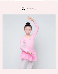 Girls Ballet Leotard Dress – Long/Short Sleeve Chiffon Skirt Dancewear