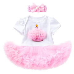 Pink Baby Luxury Bodysuit Infant Girls Princess Puffy Dress Baby Gown Party Wedding Excellent Girls Gift