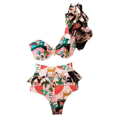 2025 Floral Ruffle Bandage Bikini Set – Women’s Push-Up Two-Piece Swimsuit