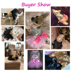 Sequin Princess Dog Dress ✨ Luxury Tutu Bow Outfit for Small Dogs