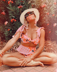 2025 Floral Ruffle Bandage Bikini Set – Women’s Push-Up Two-Piece Swimsuit