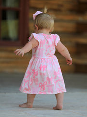 Bow Print Flying Sleeve Girls Dress