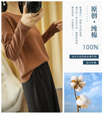 Women’s 100% Cotton O-Neck Knit Sweater – Crimped Edge Pullover